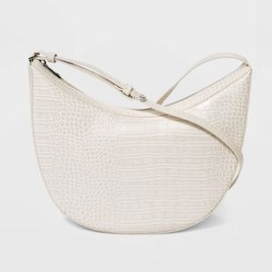 A New Day Cream Alligator Print Oval Shoulder Handbag